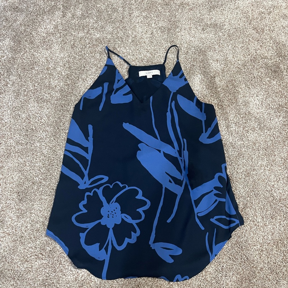 LOFT Blue Floral V-Neck Cami Tank